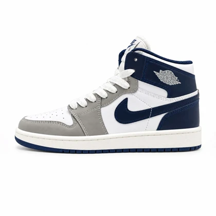 کفش و کتانی زنانه و دخترانه ساق‌دار مدل NIKE JORDAN 1 رنگ سفید سرمه ای کد 21956