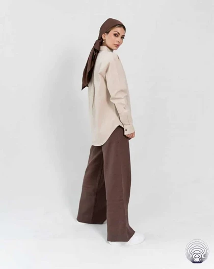 شومیز زنانه لینن کرمی روشن H&M