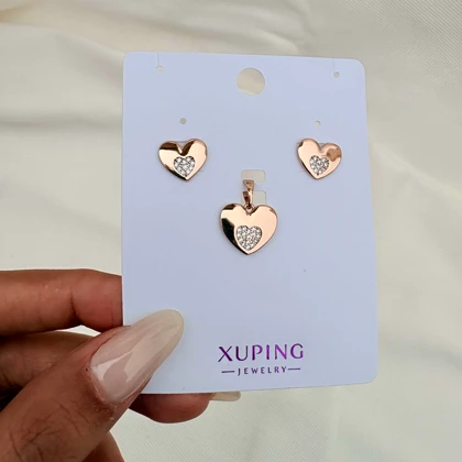 نیم ست قلب تخت نگین‌دار ژوپینگ بدون زنجیر