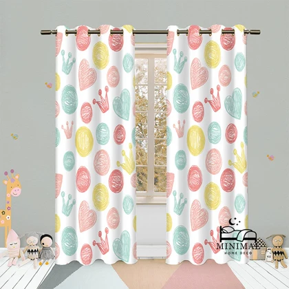 پرده کودک طرح دایره و قلب مدل W4967