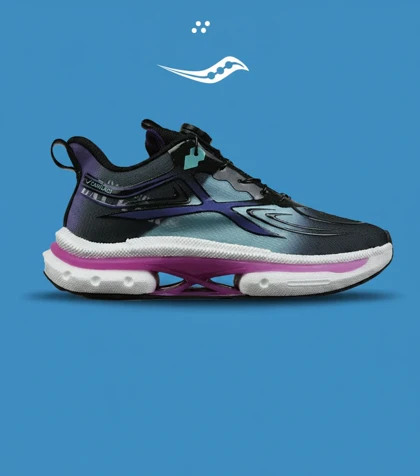 کفش کتانی طوسی آبی بنفش Saucony Axon 3 مدل 8904