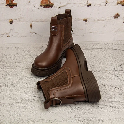 نیم بوت میو میو مدل کشی قهوه ای کد 555