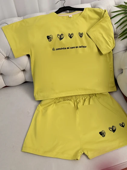 ست کراپ شورتک قلبی 3133