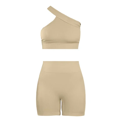 ست نیم‌تنه و کشاله بند ورزشی زنانه مدل 2061 کرم