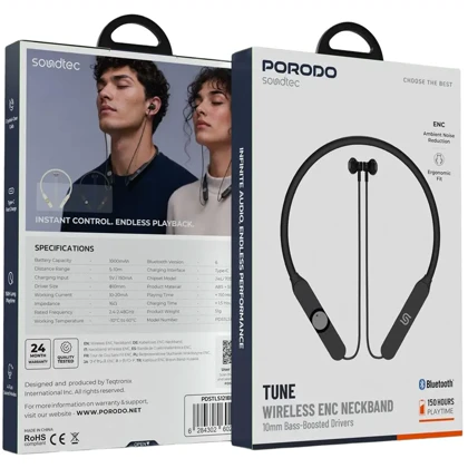 هندزفری گردنی پورودو Porodo مدل PDSTLS121BK با شارژدهی 150 ساعت