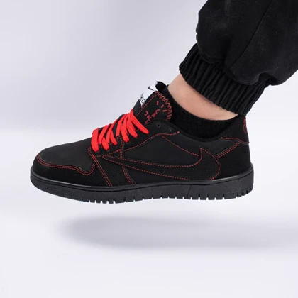 کفش کتانی اسپرت مردانه رنگ مشکی قرمز مدل نایک NIKE Jordan 1 low