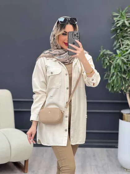 مانتو کتان زاپ‌دار دو جیب پاکتی
