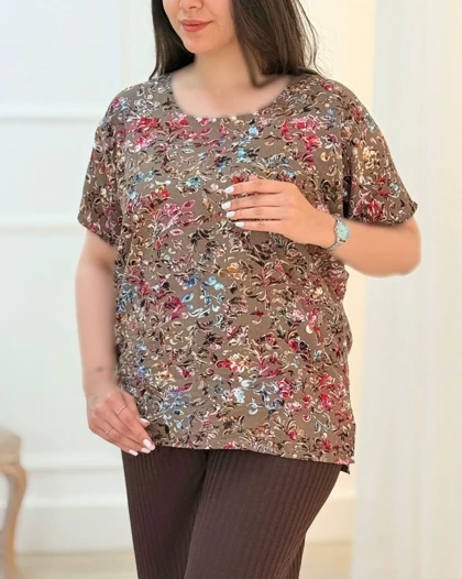 تیشرت نخی طرحدار زنانه کد محصول 1743