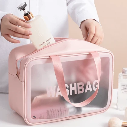 واش بگ مسافرتی سایز بزرگ با 2بند رنگ صورتی