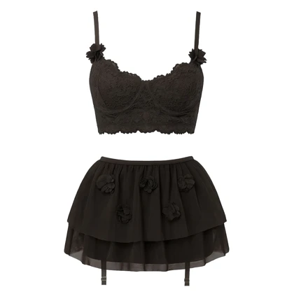 ست دامنی فانتزی فنردار مشکی برند گلوریا کد 1207