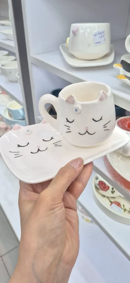 چای خوری تک نفره سرامیکی گربه ملوس