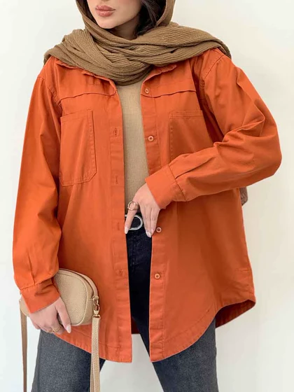 مانتو کتان برش‌دار دو جیب