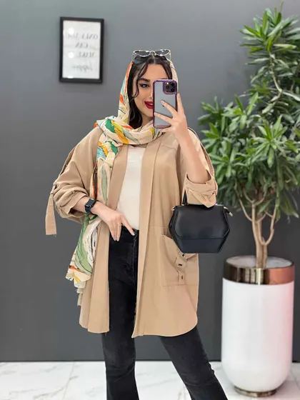 مانتو سرشونه بنددار جیب پرچی
