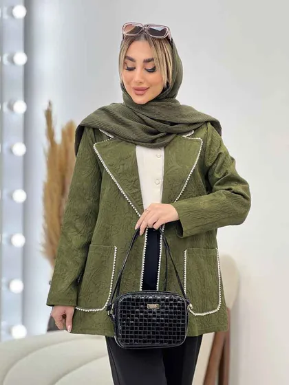 مانتو ژاکارد دو جیب مروارید