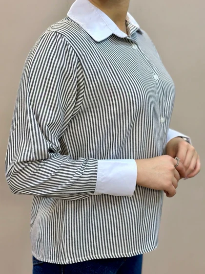 شومیز نخ پنبه راهراه مچدار زارا