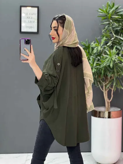 مانتو سرشونه بنددار جیب پرچی