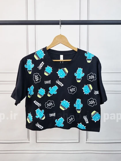کراپ یقه گرد طرح کاکتوس