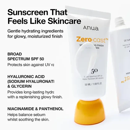 ضدآفتاب آبرسان بدون رد سفیدی آنوا مدل Zero-Cast Moisturizing Finish SPF 50