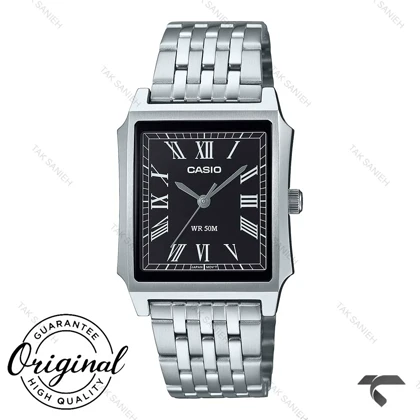ساعت کاسیو مردانه مستطیلی MTP-B190D-1BV سیلور صفحه مشکی Casio-10377-G