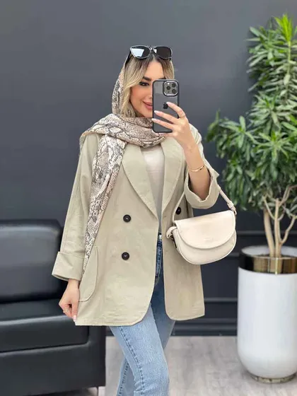 مانتو لینن چهاردکمه آستین پاکتی
