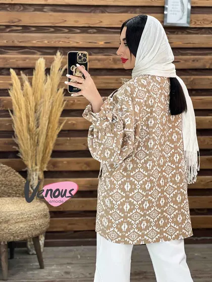 مانتو کتی طرح دار آستین کش