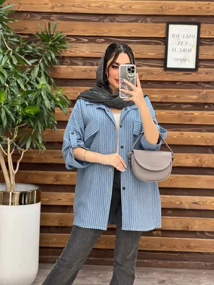مانتو راه راه دو جیب آستین پاگن