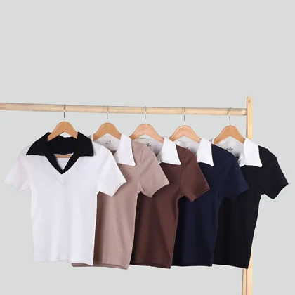 بلوز کبریتی یقه جانی آستین کوتاه_کد 9889