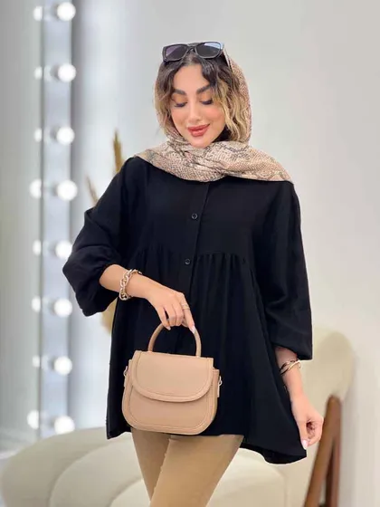 مانتو جلو دکمه کمر چین