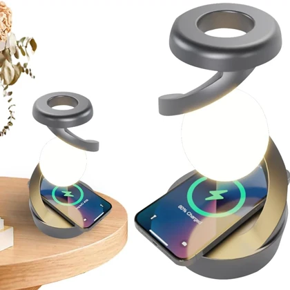 چراغ خواب شارژی طرح کره چرخشی و شارژر وایرلس Light Ball Lamp