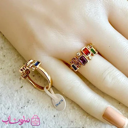 انگشتر زنانه ژوپینگ با نگینهای رنگی مستطیلی کد 3291