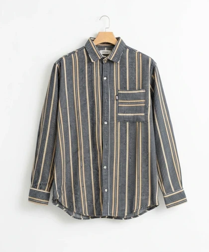 پیراهن نخی راه راه ذغالی و کرم - طراحی مینیمال پرمیوم