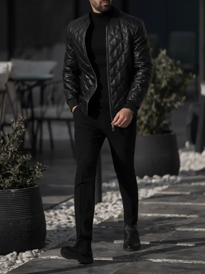 کاپشن چرم طبیعی کد j158