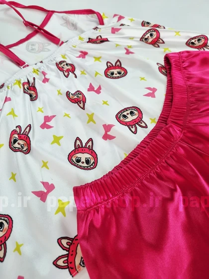 ست لباس خواب تاپ و شورتک ساتن طرح لبوبو