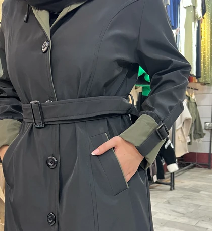 بارانی بلند زنانه مدل دو رنگ جنس سانتانا گرم بالا