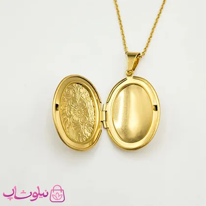 گردنبند لاکت بیضی طرح گل طلایی