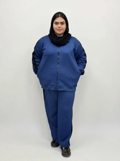 ست سویشرت و شلوار سایز بزرگ زنانه طرح اسپرت با نوار کنتراست