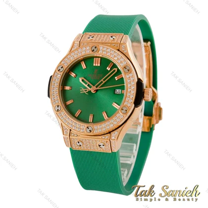 ساعت هابلوت زنانه فول نگین سبز قاب رزگلد Hublot-5136-L