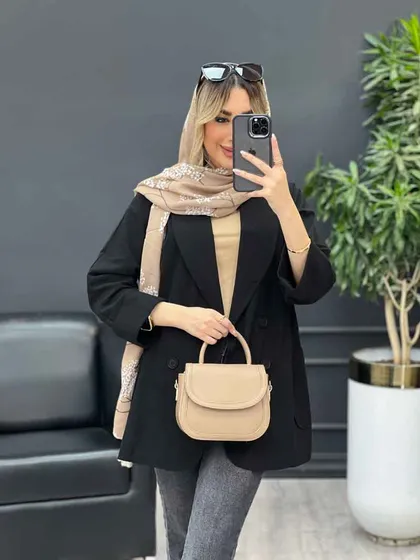 مانتو لینن چهاردکمه آستین پاکتی