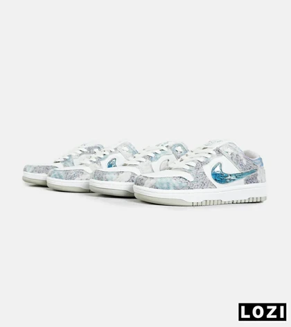 کفش کتانی مردانه و زنانه طوسی سفید آبی نایک NIKE dunk low steam puppet مدل 7204