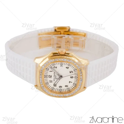 ساعت پتک فیلیپ آکوانا زنانه قاب طلایی صفحه سفید دور نگین 105769