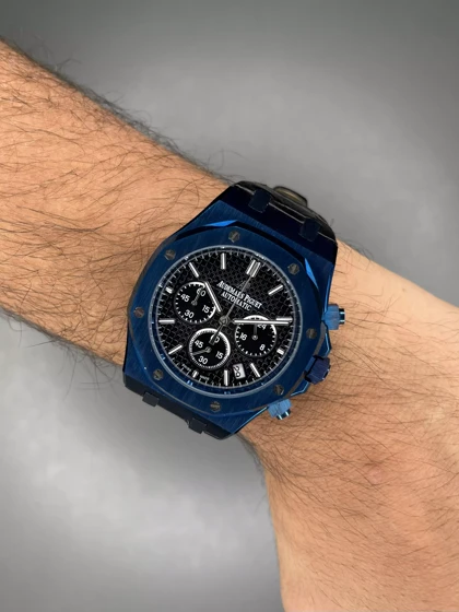 ساعت مچی اودمار پیگه بند چرمی مشکی قاب آبی Audemars Piguet