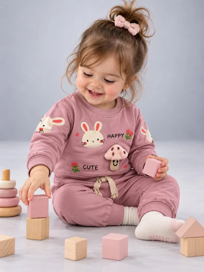 بلوز شلوار خرگوش و قارچ کیوت صورتی هوم کیدز
