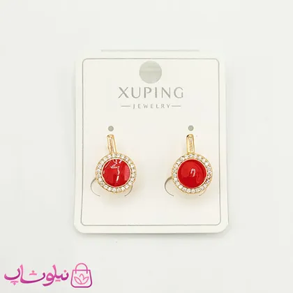 گوشواره زنانه ژوپینگ مدل قرمز نگین‌دار