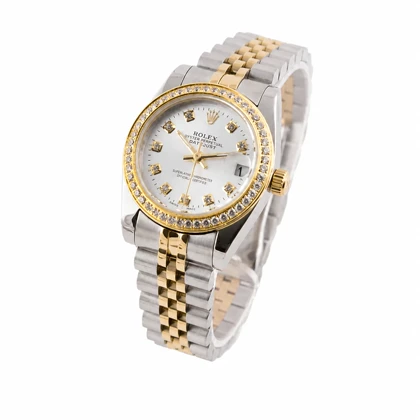 ساعت زنانه رولکس DateJust دورنگ نگین‌دار طلایی مدل Rolex-2309-L
