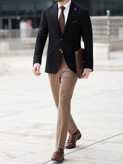 کت فاستونی مشکی (دو دکمه قهوه ای) c236