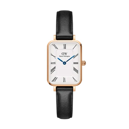 ساعت DW زنانه مستطیلی بند چرمی رزگلد سفید ایندکس یونانی DW-5524-L