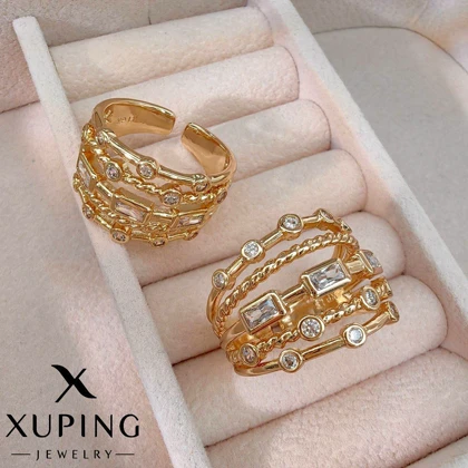 انگشتر ژوپینگ طرح چند ردیفه با نگین‌های مستطیلی