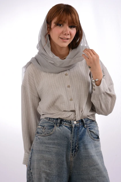 شومیز گره‌ای لینن ملانژ عسل