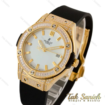 ساعت هابلوت زنانه فول نگین طلایی صفحه سفید Hublot-5130-L