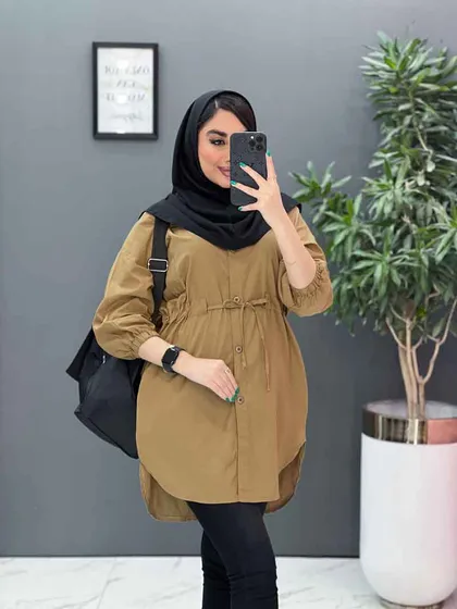 مانتو لینن کمرگت آستین کش